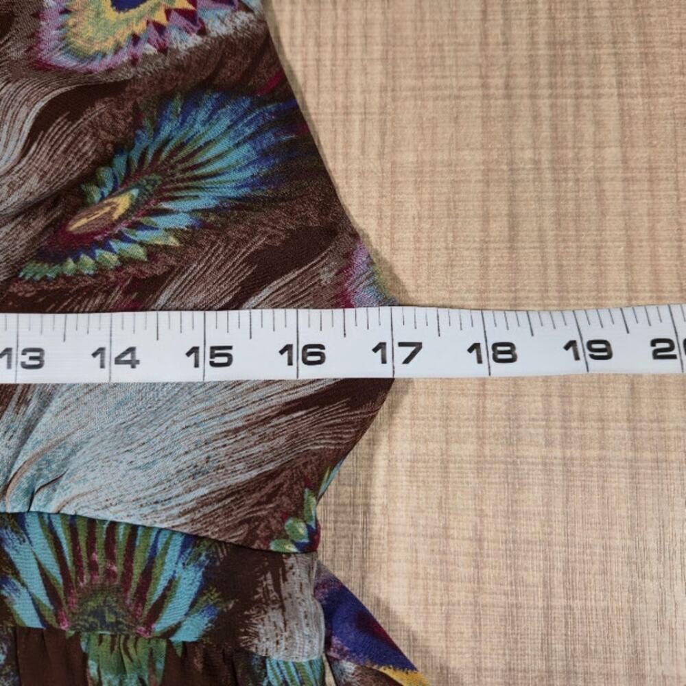 Charlotte Russe Peacock Feather Print Dress Size Small Brown Bohemian Whimsical - Picture 6 of 9